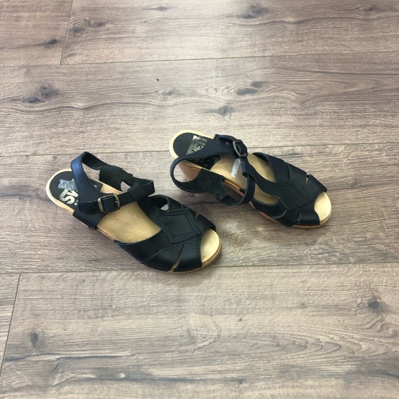 SVEN SWEDISH CLOGE ACCENT LEATHER TAUPE CHUNKY HERLS SANDALS BLACK SIZE 37 EU - Picture 2 of 6